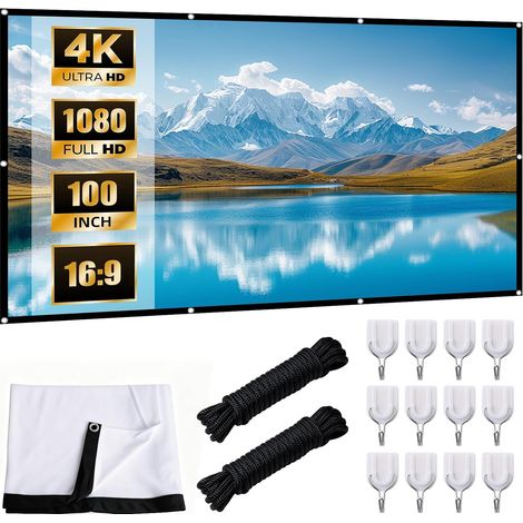 Écran de projection 100" 16:9 HD, pliable, anti-plis, portable, pour vidéoprojecteur, home cinéma, intérieur et extérieur, pour jardin, école, camping et présentations (1/5)