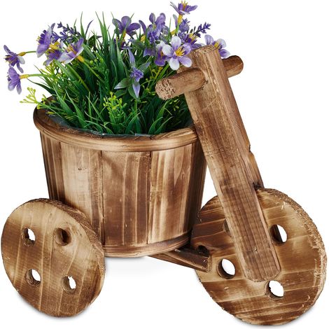 Pot de Fleurs vélo décoration Jardin extérieur pour Plantes HxLxP env 25 x 30 x 16 virgule 5 cm Bois Nature (1/4)