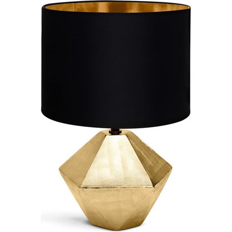 LAMPADA DA TAVOLO SCRIVANIA E14 CERAMICA COMODINO ABATJOUR DESIGN ORO MODERNO 1