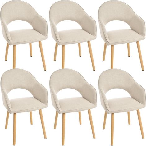 Esszimmerstühle 6er Set Beige mit Armlehne und Holzbeinen (1/5)