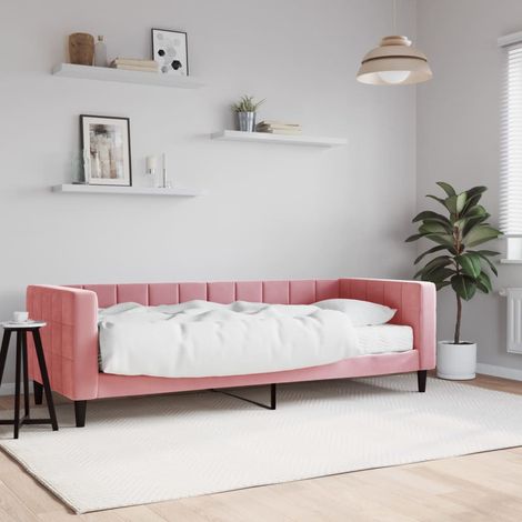 Lit Adulte，Lit simple，Lit de jour avec matelas rose 80x200 cm velours CIV504880 (1/5)
