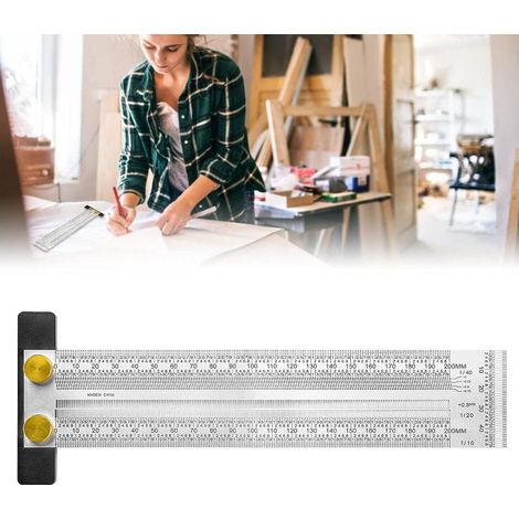 RulerMarking T-Rule High Precision Woodworking Scale Scribing Line Ruler with Holes Scribing Ruler Gauge Measuring Tool Carpenter Marking Tools (200mm) Stainless Steel Scribing T-Type Marking Ruler (1/5)