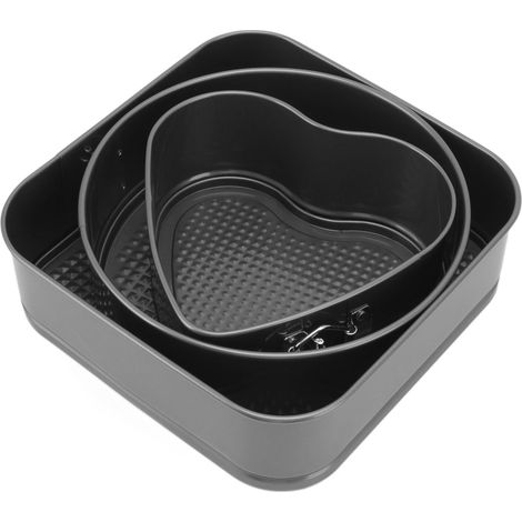 Dreiteiliges Kuchenform-Set aus Kohlenstoffstahl in runder, herzförmiger und quadratischer Form, doppelwandige Springform mit leichtem Entformen, geeignet für die Küche, 20/22/24 Zoll (1/5)