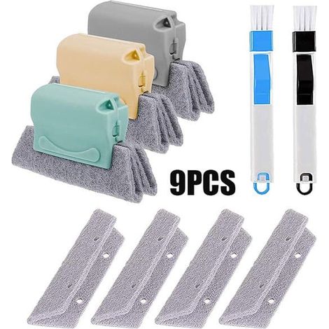 Ensemble de brosses de nettoyage pour rails de fenêtres – Nettoyeur portable pour rails de fenêtres et portes coulissantes – Appuis de fenêtres, carrelage, stores, tableaux de bord de voiture – Nettoy (1/5)