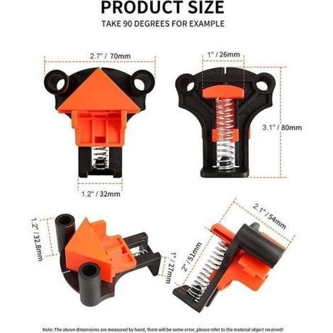 Pince À Angle Droit - 60 90 120 Degrés - Pour Assemblage Cadres Bois Et Soudure - Lot De 12 (1/5)