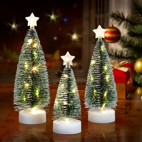 1 lot de 3 sapins de Noël simulés (grand, moyen, petit) avec lumières LED en fil de cuivre, décorations de Noël, accessoires pour scénographie, éclair (1/5)