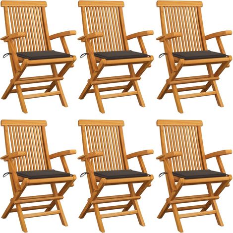 Lot de 6 Chaises de jardin et de camping avec coussins taupe, Chaise de relaxation, Bois de teck massif OIB1831E (1/5)