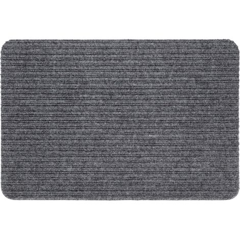 Alfombra pequeña Morris de tela engomada de 60 x 40 cm, de poliéster y PVC, con estampado de rayas convexas gris jaspeado. (1/3)