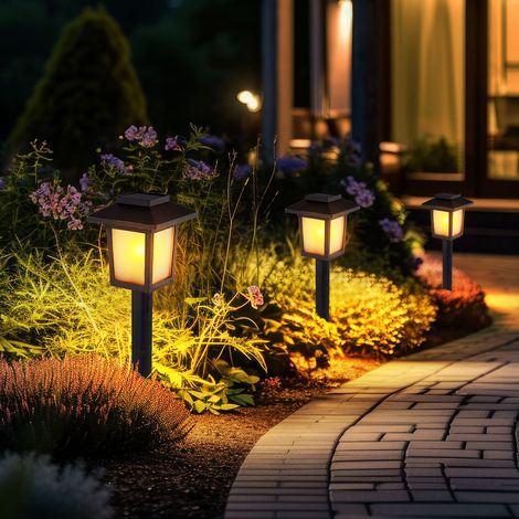 Gartendeko Lampen Solarlampen für Außen Garten LED Terrassen Dekoration Solar, Erdspitz schwarz, 10x LED, LxBxH 8x8x37, 3er Set