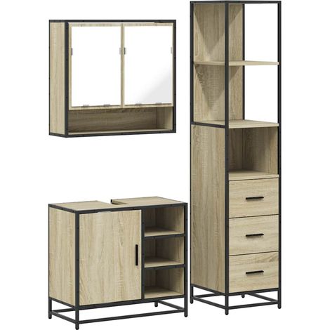 Maison Exclusive - 3-tlg. Badmöbel-Set Sonoma-Eiche Holzwerkstoff