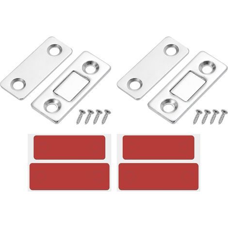 Lot de 2 verrous magnétiques pour armoires, tiroirs, portes coulissantes pour placards de cuisine, argent (1/5)