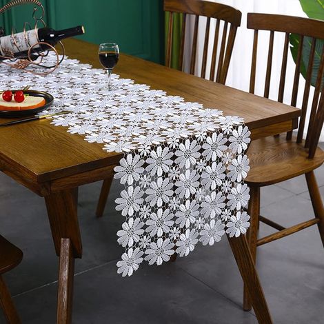 Lntyq Nappe Vintage, Chemin de Table Rectangulaire, Dentelle Chemin de Table, Table de Mariage Dentelle Crochet, pour Mariage, Festival, Décoration de Maison, Décoration de Table (40x120 cm) (1/5)