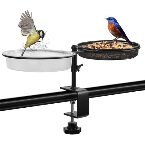 Bath and Feeder with Clamp Holder for Balcony Railing Bird Food Dispenser Bird Bath Bird Feeder in Garden or Balcony (1/5)