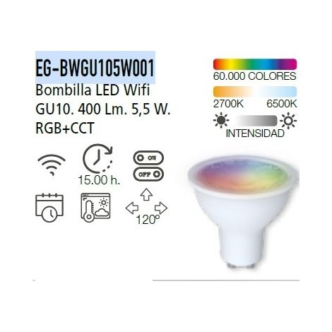 BOMBILLA WIFI CCT (2700K - 6500K) & RGB GU10 5W 400LM BL ENE (1/4)