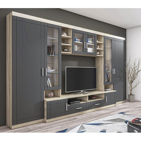 AX LIVING Parisca Wohnwand mit viel Stauraum 340 sonoma eiche/graphit