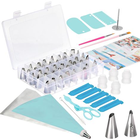Poche a douille patisserie 83 Pièces, Set de Douilles en Acier Inoxydable, Sac à Pâtisserie et Boîte de Rangement, Accessoire pour Gâteaux, Cupcakes et Décoration Bleu (1/5)