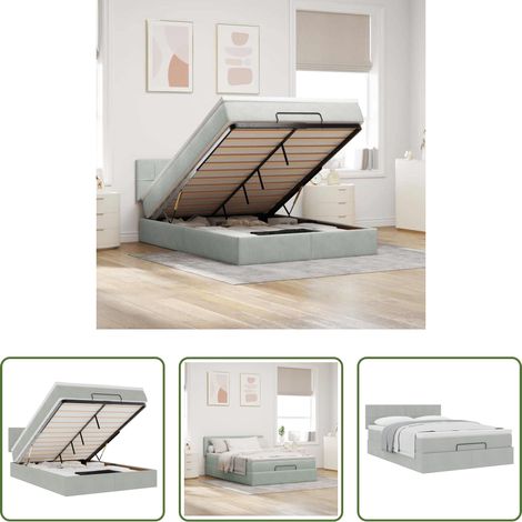 Matratze -  Ottoman-Bett mit Matratze Hellgrau 140x200 cm Samt (1/5)
