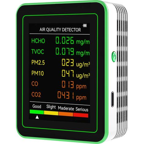 Eosnow 6-in-1-Luftqualitätsmonitor, multifunktionaler Kohlendioxid-Detektor, wandmontierter Tester für PM2,5 PM10 CO CO2 HCHO TVOC