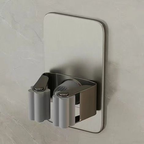 Paquete de 2 soportes de acero inoxidable para fregonas y escobas，soporte autoadhesivo de pared para fregonas，baño y garaje (rectangular