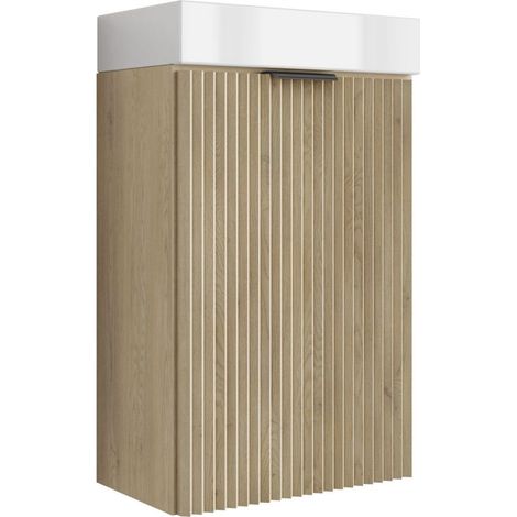 Mobile da bagno con frontale scanalato 40 cm con lavabo, rovere cremona (MDF), con maniglia nera, 40,5 × 22,5 × 57 cm (1/5)