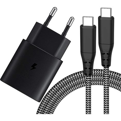 Chargeur Rapide 25W pour Samsung, Chargeur avec Câble de Charge en Nylon de 2M de Type C pour Samsung Galaxy S25/S24/S23/S22/S21/S20 Ultra/Z Flip 5/Z Fold 6/S10/A55/Note20, Adaptateur Secteur USBC (1/5)