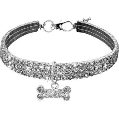 Collier pour animaux, élastique, strass, pour petits chiens (255cm). -blanc (1/5)