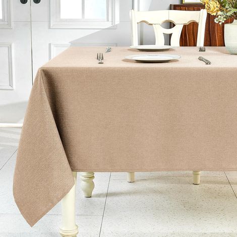Tovaglia in cotone e lino color kaki, impermeabile e antipiega (140x180 cm) (1/3)