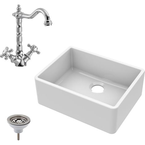 Fireclay 595mm Kitchen Bundle - Single Bowl Butler Sink with Compatible Waste & French Classic Tap by Balterley (1/4)