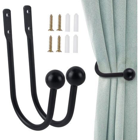 Lot de 2 attaches de rideaux en forme de U, crochets en métal, fixations de rideaux avec vis (1/5)