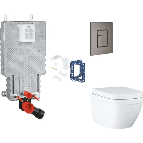 Grohe Uniset - Set bâti-support, cuvette, abattant SoftClose et plaque de déclenchement Skate Cosmopolitan et kit pour insertion de tablette, Triple Vortex, Hard Graphite Brossé SANI15BB5116 (1/2)