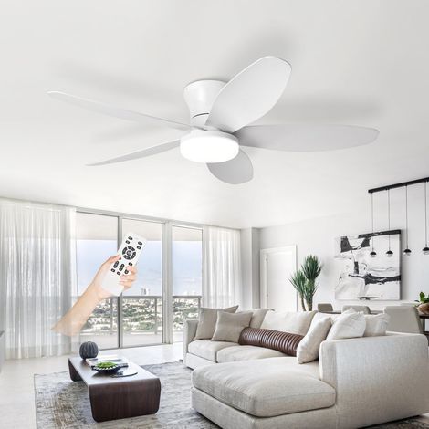 Ventilateur Plafond Avec Lumiere Silencieux, Lustre Ventilo De Plafond Avec Lampe Intégrée Réversible DC Moteur, LED Luminaire Ventilateur Plafonnier Pour Chambre Salon Cuisine-White42in (1/5)
