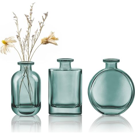 Petit Vase en Verre Bleu-Vert Lot de 3 - Vase à Fleurs Décoratifs pour Maison, Bureau, Table Déco (1/5)