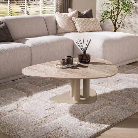 Table basse triangulaire métal beige et céramique Celia (1/5)
