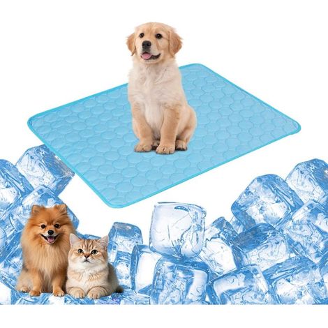 Tapis rafraîchissant pour chien, tapis rafraîchissant pour animaux de compagnie, tapis de glace, convient aux chats et aux chiens, 100 x 75 cm, bleu