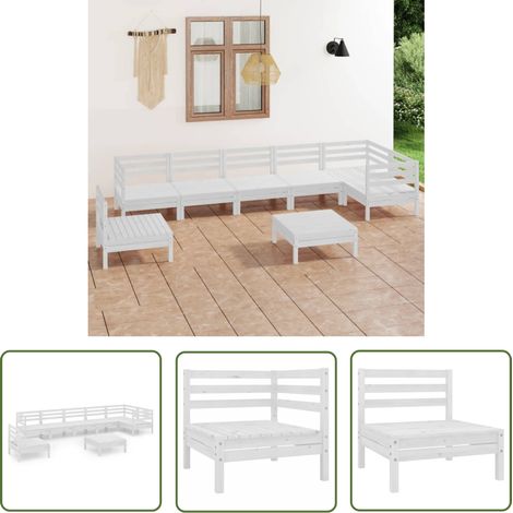 Salon de jardin 8 pcs Contemporain, Ensemble repas de jardin, Bois de pin massif Blanc OIB8774E (1/5)