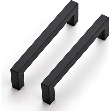 Maniglia per mobili neri, set da 2, 14 cm, quadrata, acciaio inox, distanza dal centro 128 mm.-Crezuo