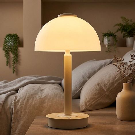 LED Tischleuchte Pilzlampe Esszimmerlampe Touchdimmer sandfarben H 31,5 cm (1/5)