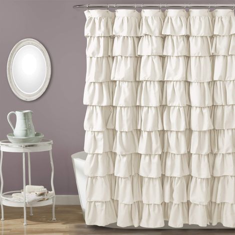 Rideau de Douche à Volants Texture Florale Vintage Chic Style Ferme, Ivoire, 183 x 182,9 cm (1/5)