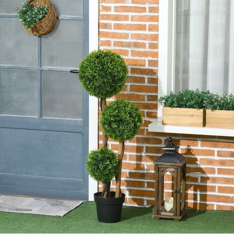 Buis artificiel 3 boules 27x27x110 cm en polyéthylène vert, résistant UV pour entrée – MEUBLIV (1/5)
