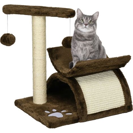 Shaft to cat with scratching, toy for cat, with cushion and 2 balls hanging in sisal natural, height 43 cm (1/5)