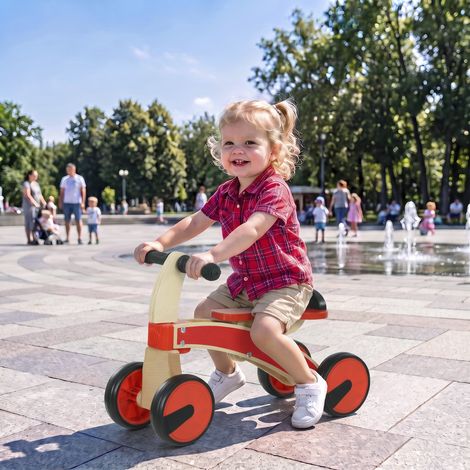 Voiture électrique pour enfants, véhicule en bois avec roues en EVA, dossier plus haut pour les enfants de 2 à 3 ans, rouge (1/5)