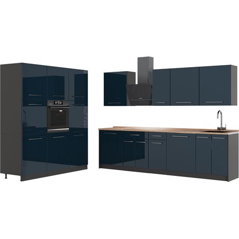 Cucina componibile Fame-Line, Blu scuro lucido/Antracite, 460 cm, PL Rovere, Vicco (1/5)