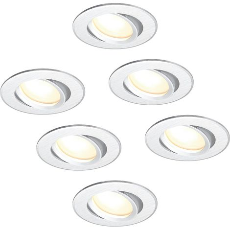 Lot de 6 Spot LED Encastrable Complet Orientable Alu Brosse avec Ampoule GU10 Module 220V 3W, Dimmable, Blanc Chaud 3000K, Percage 68mm (1/5)