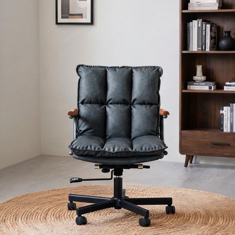 Chaise de bureau coloris noir en cuir métal 65 x 46 x 72 cm (1/5)