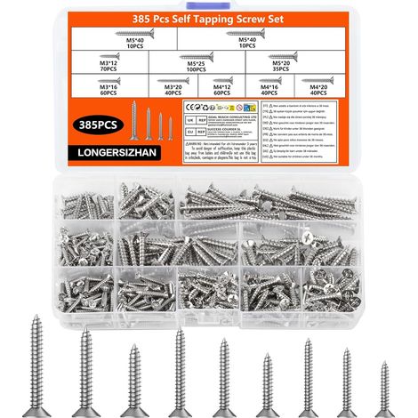 385Pcs Vis M3 M4 M5, Autotaraudeuses, pour Métal et panneaux de particules (1/5)