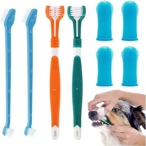 8 Hundezahnbürsten, 2 Dreikopfzahnbürsten, 4 Fingerzahnbürsten, 2 Doppelzahnbürsten, Zahnreinigungsset (1/4)