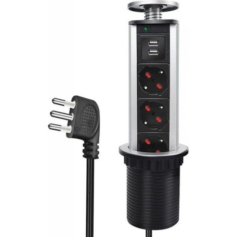 Multipresa da Scrivania a Scomparsa con 2 USB 2,1A 3 Prese Universale 10/16A Torretta da Tavolo Colonnina con Protezione Spina 16A (1/3)
