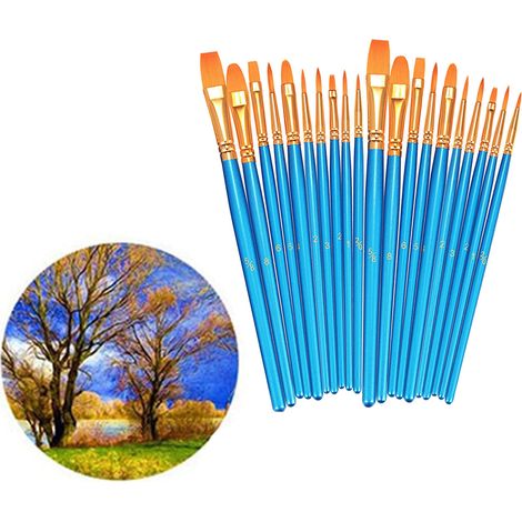20 pinceaux acryliques, poils en nylon, manches en bois, tubes en métal, largement utilisés pour la peinture de moules artisanaux pour le visage d'artistes. (1/5)