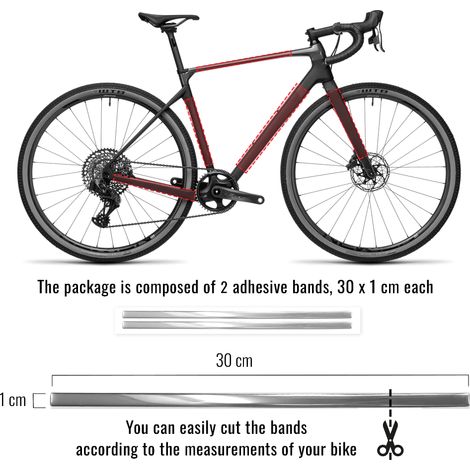 Strisce Adesive 3D Cromate Protettive Bicicletta, 1 x 30 cm - Confezione: 2 PEZZI