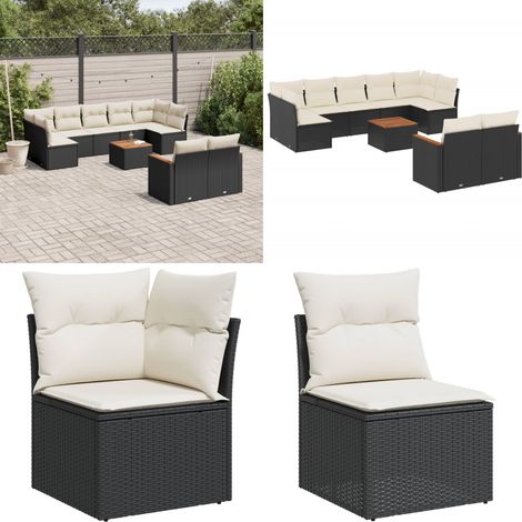 Salon de jardin 10 pcs avec coussins noir résine tressée - Ensemble Salon De Jardin - Mobilier Extérieur - Jardin Design - Chaise Lounge - Table Basse - Home & Living (1/5)